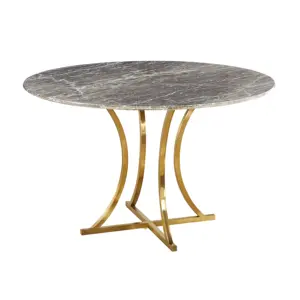 现代餐厅圆形大理石咖啡餐桌，餐厅用金色金属腿