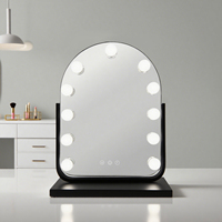 Modern Arch Vanity Mirror LED Display Screen Adjustable Brightness Touch Switch Freestanding Metal Glass Construction Makeup