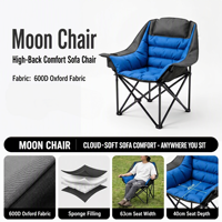 Chaise de camping surdimensionnée robuste, supportant jusqu'à 500 lb, pliable, rembourrée, en acier inoxydable, respirante, avec porte-gobelet et poches isothermes
