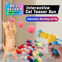 Jouet interactif pour chat : lanceur de balles en peluche silencieux, anti-stress, en polyester haute élasticité, avec pompons, pour l'auto-entretenissement