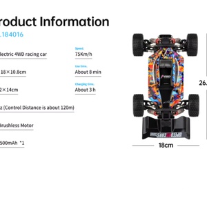 รถบังคับวิทยุ WLtoys 184016 ความเร็ว 75 กม./ชม. 2.4G ระบบ Brushless ขับเคลื่อน 4 ล้อ  รถแข่งออฟโรดความเร็วสูง  บังคับด้วยรีโมทคอนโทรล  ของเล่นดริฟท์  ขนาด 1/18 - Product Image 6