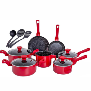 Modern <b>Pots</b>&<b>Pans</b> Bakelite Handles Glass Lids Dishwasher Oven Safe Heat Resistant 14-Piece Ceramic Non-Stick Gas Cookware Set - Product Image 1