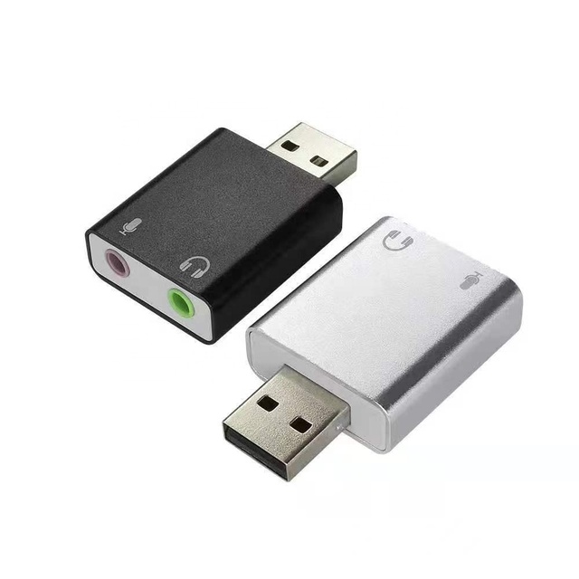 USB 2-Channel 7.1 External Adapter with 3.5mm Jack Headphone/Microphone Sound Card for Laptop
