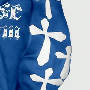 Ensemble de survêtement deux pièces personnalisé pour homme, style streetwear hip-hop vintage, avec lettres croisées imprimées à l'écran - Product Image 6