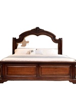 Lit double en chêne massif de style néoclassique américain, 1,8 mètre, avec tête de lit rembourrée en cuir pour chambre principale