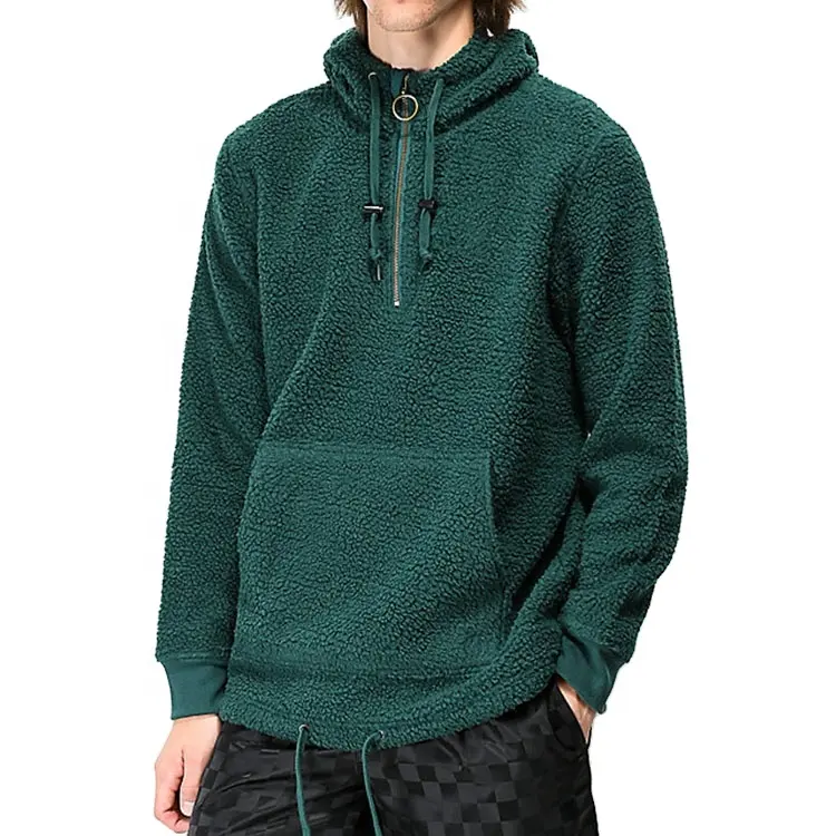 2023 manufacturer custom dark green half-zip sherpa unisex sweatshirt fleece blank hoodie men