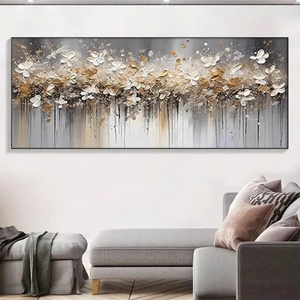 Peinture abstraite contemporaine blanche et dorée, grande toile murale texturée, décoration moderne pour salon et chambre à coucher - Product Image 6