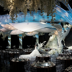 Blanco y verde Floral Simple Luz romana Techo de cristal de lujo Salón de bodas Diseño de renderizado Material de archivo de fuente de imagen 3D - Product Image 5