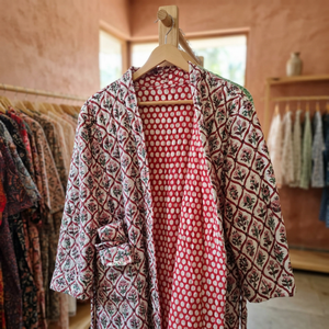 Best Selling Handblock Printed Autumn/Winter Breathable Cotton <b>Quilted</b> Handmade Floral <b>Jacket</b> Available for Worldwide Supply - Product Image 2
