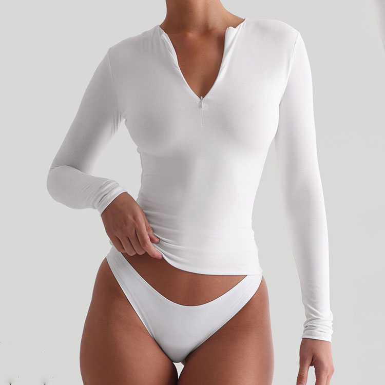 Custom Logo Women Quarter Half Zip up Fitness Workout Tshirt Sculpt Slim Fitted Stretchy Dry Fit Plain Blank Long Sleeve Gym Top