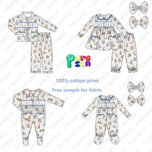 New Arrival Children's Smocked Clothing Customized Smock boys Pajamas Rabbit Embroidery Kid Boys Smocked Clothing Set