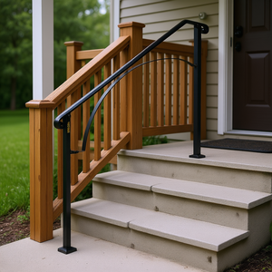 Barandilla de hierro forjado negro Venor, barandilla flexible para escaleras exteriores de 4 y 5 escalones, barandilla para porche - Product Image 2