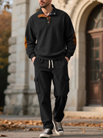 PASUXI 2026 Costume de travail sportif vintage pour homme, décontracté, grande taille, 2 pièces, col rabattu, manches longues, couleur unie, respirant