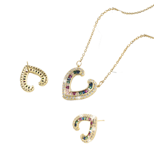 Cadeau de Saint Valentin pour les filles Smart Femme Collier Boucles d'oreilles Ensemble Amour Coeur Pendentif Incrusté Zircon Coloré pour Anniversaire - Product Image 1