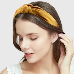 New Fashion Haarschmuck Seide Breites Haarband Geknotetes Stirnband Reine Farbe Satin Stirnband Für Frauen