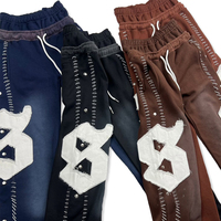 Survêtement épais pour homme, personnalisé OEM, avec logo brodé en patch vieilli, comprenant un sweat à capuche vintage délavé à l'acide et un pantalon de survêtement évasé