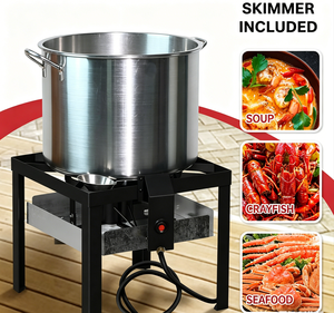 Kit <span class=keywords><strong>para</strong></span> cocinar mariscos al aire libre de 100 QT con colador, olla y cesta <span class=keywords><strong>para</strong></span> cocinar mariscos con quemador de propano de 110 000 BTU y regulador de 10 PSI - Product Image 1