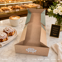 Boîte à pâtisserie en papier kraft avec logo personnalisé, avec collage à 4 points, configuration automatique pour l'emballage de gâteaux, beignets, pâtisseries, vente en gros