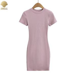 CNSHELL girocollo <span class=keywords><strong>a</strong></span> maniche corte <span class=keywords><strong>aderente</strong></span> da donna Mini lunghezza svasata orlo abito Casual <span class=keywords><strong>a</strong></span> costola modale - Product Image 3