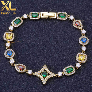 New Arrival Stainless Steel Colored Zircon 18K Gold Plated Hip Hop Jewelry Geometry Fashion Chain Link Bracelets - Product Image 1