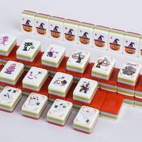 Trick or Treat - Fichas de Mahjong Americanas de 4 Capas Color Naranja, Diseño de Halloween con Fantasmas, Ataúdes, Calabazas y Brujas, Proveedor Mayorista OEM Personalizado