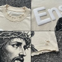 T-shirt pour homme en coton 100% tricoté, imprimé DTG avec graphismes personnalisés, style streetwear, bords usés 3D, respectueux de l'environnement