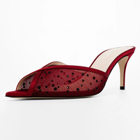 Mules à talons en dentelle et résille pour femmes, ornées de strass et de cristaux, à bout pointu, sandales transparentes, vente en gros, OEM personnalisé