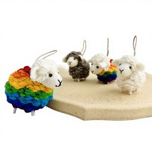 Porte-clés en feutre <span class=keywords><strong>de</strong></span> laine fait main, mouton bouclé mignon Baa Baa, pendentif <span class=keywords><strong>de</strong></span> sac, figurine animale tridimensionnelle - Product Image 1