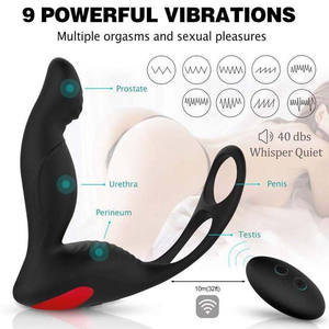 Hochwertige vibrierende Vagina Anal Butt Plug mit <span class=keywords><strong>2</strong></span> Penis Ring 9-Gang Motor Vibrator China Prostata-<span class=keywords><strong>Massage</strong></span> gerät zu verkaufen - Product Image 3