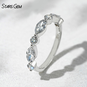 แหวนเพชรแล็บโกรว์ Starsgem 1.3 กะรัต 3.5x7 มม. ทรงบริลเลียนท์คัท 3 มม. สีขาว D  ทองคำขาว 18K ชุบโรเดียม สำหรับทั้งชายและหญิง - Product Image 1