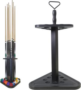 Support de rangement pour queues de billard Cueelf Premium en bois massif, design triangulaire classique, capacité de 9 queues, avec poignée portable pour table de billard - Product Image 1