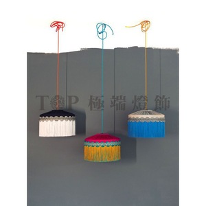 Lámpara de araña moderna de lino con borlas, redonda, E27, de bajo consumo, para sala de estar, restaurante, accesorio de iluminación de diseño. - Product Image 4