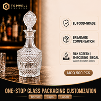 Carafe à whisky en verre taillé en gros avec bouchon en verre, style cristal sans plomb vintage, pour spiritueux, idéale pour la maison, le bar ou l'hôtel