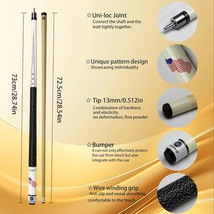 Queue de billard en érable 1/2, pointe de 13 mm, motif drapeau américain, poignée antidérapante enroulée - Product Image 4