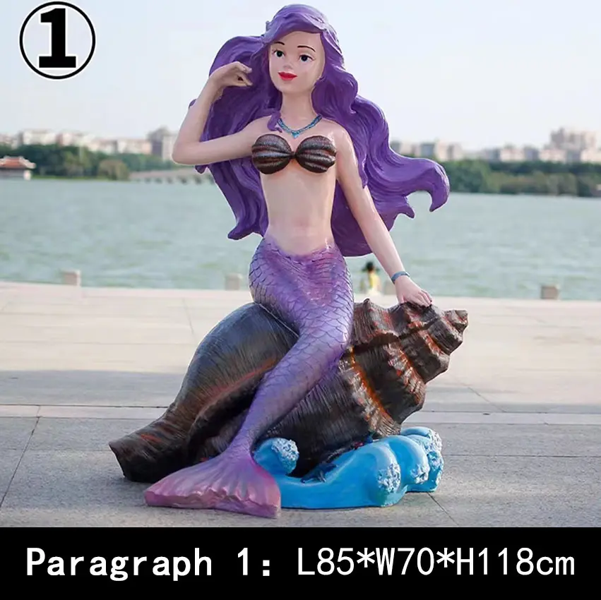 Custom cartoon fiberglass mermaid outdoor fiber sculpture  scenic area decoration