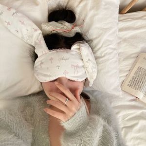 Printed Eye Mask With Rabbit Ears Lace Trim Light Blocking Sleep Travel Naps Four Seasons Use - Product Image 3