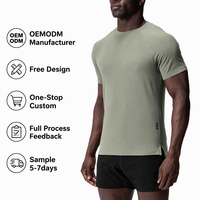 T-shirt de sport pour homme à manches raglan, col rond, fentes latérales, respirant, séchage rapide, doux pour la peau, personnalisable OEM, marque privée