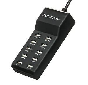 Estación de carga USB de 5V 10A(50W) con cargador USB inteligente de 10 puertos USB de tamaño familiar de 10 puertos para teléfono inteligente, tableta, ordenador portátil