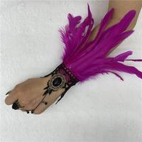 Manchettes de poignet en plumes orange pour costume de cosplay, bracelets décoratifs réglables pour fête à thème carnaval et danse