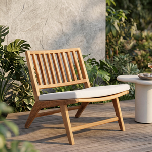 Fauteuil de salon sans accoudoirs en teck massif de qualité supérieure, dossier à lattes profil bas, canapé d'appoint pour patio - Product Image 3