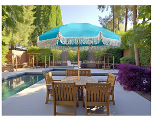 Sombrilla de Playa Blanca con Logotipo Personalizado SD, Parasol Exterior con Borlas Retro, Apertura Manual, Sombrilla para Jardín y Patio - Product Image 4