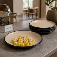 Assiette ronde en mélamine bicolore, vaisselle en plastique imitation porcelaine pour restaurant et buffet