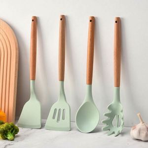 Nordic Style Silicone Kitchenware Home Utensils 12PCS -Set Gadgets Kitchen Utensils Set With Wooden Handle - Product Image 5