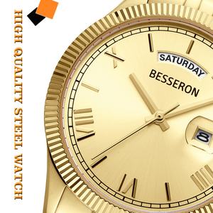 Montre à quartz de luxe pour homme avec mouvement japonais Miyota 2035, bracelet en acier inoxydable doré et cuir, largeur 22 mm, Orologio Uomo, Montre Homme - Product Image 4