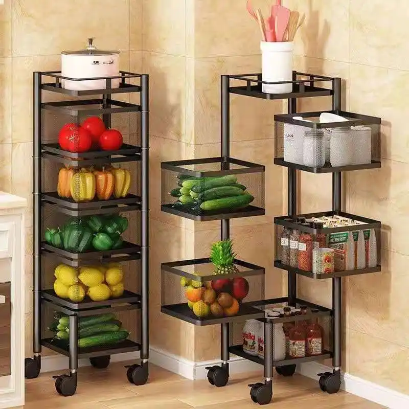 Hot Selling 5 Layers Kitchen Storage Racks Carbon Steel Rotation Vegetable Storage Shelves Household items Storage Shelf