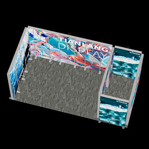 Stand de Exhibición Mega Corner Personalizado con Caja de Luz SEG, Panel Trasero Multipanel con Diseño de Olas Oceánicas y Textura de Mármol - Product Image 4