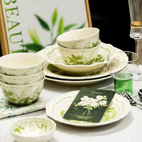 Ensemble de bols et de plats à soupe en céramique à motif végétal Suzuki, allant au micro-ondes, design frais et mignon, vaisselle de haute qualité pour la maison