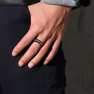 Anillo De Acero Inoxidable 8mm Wide <b>Black</b> Stainless Steel <b>Men's</b> <b>Ring</b> Red Groove Beveled Edge <b>Black</b> Tungsten Wedding <b>Rings</b> - Product Image 4