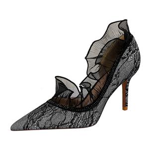 8862-2 Europei e Americani sexy banchetto sottile stiletto <span class=keywords><strong>tacco</strong></span> <span class=keywords><strong>alto</strong></span> della bocca poco profonda laterale a punta cava diamante del merletto delle donne <span class=keywords><strong>scarpe</strong></span> da - Product Image 4