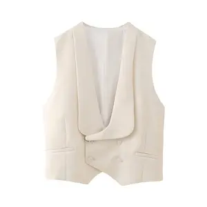 ZATRHMBM Women's 2024 New Fashion Dress Vest Retro Double-breasted Short Women's Vest